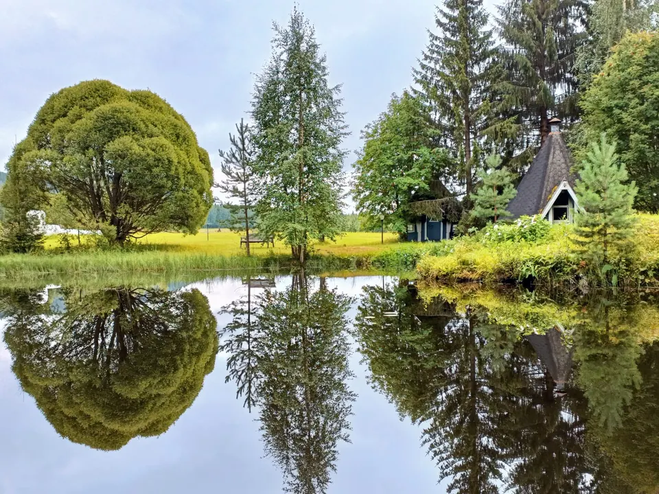 Barbecue hut beside the pond